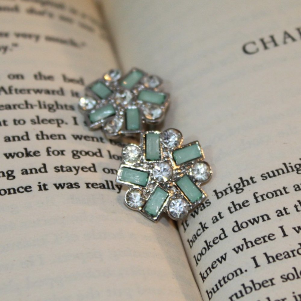 Round Rhinestone Ice Blue Silver Cocktail Earrings